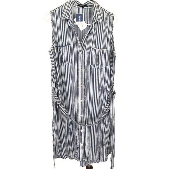 Velvet Heart Sleeveless Shirt Dress Striped Blue Belted Shift Size Medium Summer - Picture 1 of 8